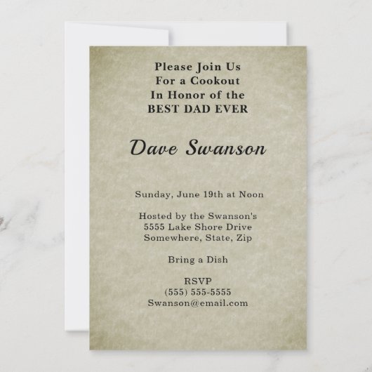 最高のパパエバーファーズデイ素朴バックヤードクックアウト 招待状 (裏面)