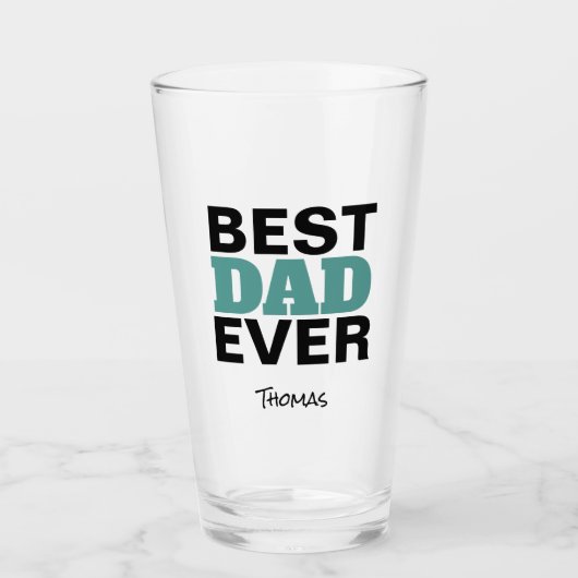 最高のパパエバーブラックティール（緑がかった色）タイポグラフィパーソナライズされた タンブラーグラス (正面)