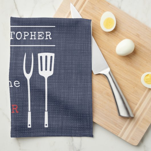 最高のパパエバーベキューグリルマスターファーザーズ名 キッチンタオル (四つ折り)