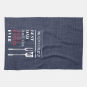 最高のパパエバーベキューグリルマスターファーザーズ名 キッチンタオル (横)