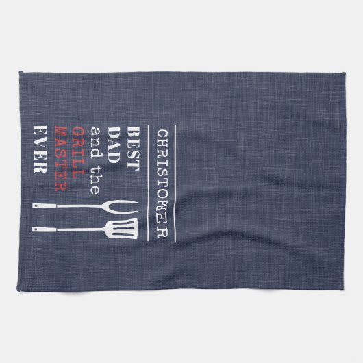 最高のパパエバーベキューグリルマスターファーザーズ名 キッチンタオル (横)