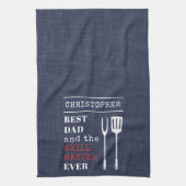 最高のパパエバーベキューグリルマスターファーザーズ名 キッチンタオル (縦)