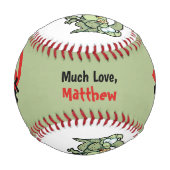 最高のパパエバーレッド黒男の赤ちゃん恐竜 野球ボール (正面)