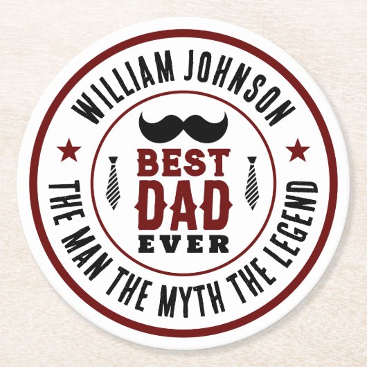 最高のパパエバーヴィンテージウェスタンのロゴファーザーズデイ ラウンドペーパーコースター (正面)