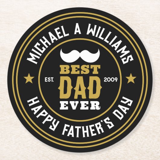 最高のパパエバーヴィンテージレトロバッジファーズデイ ラウンドペーパーコースター (正面)