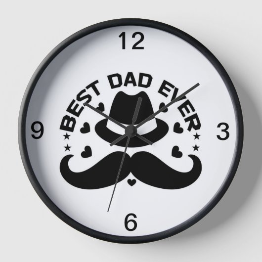 最高のパパエバー白黒ハットムスタッシュ 壁時計 (正面)