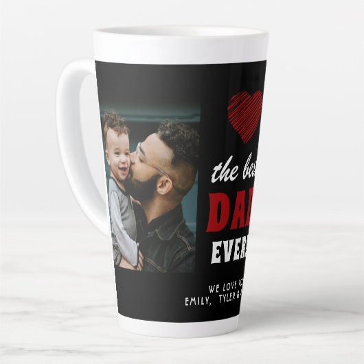 最高のパパエバー赤いハートブラック2写真 カフェラテマグ (左アングル)