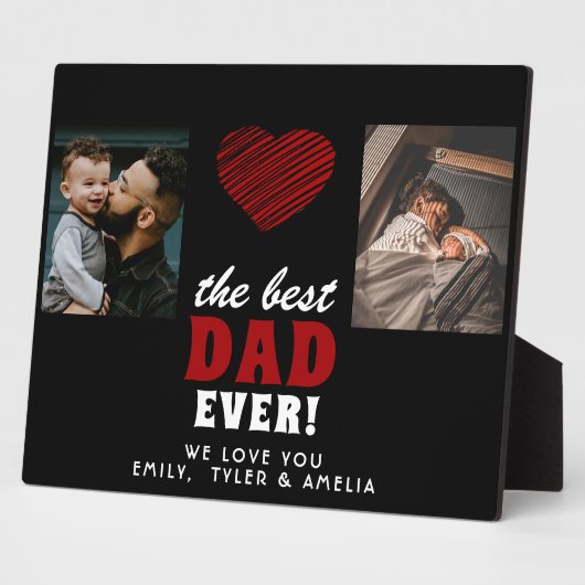 最高のパパエバー赤いハートブラック2写真 フォトプラーク (側面)