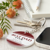 最高のパパエバー赤ストライプ父の日の形見 キーホルダー (正面右)