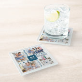 最高のパパエバー4フォトコラージュブルーホワイトモノグラム ガラスコースター (アングル)