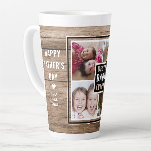 最高のパパエバー4写真コラージュ父の日 カフェラテマグ (左アングル)