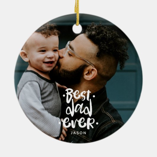 最高のパパカスタム写真父の日のギフト名 セラミックオーナメント (裏面)