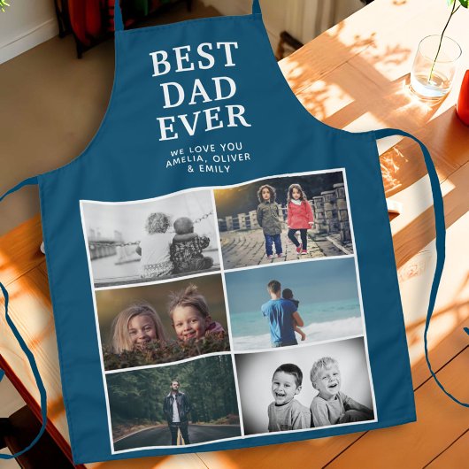 最高のパパカスタム6フォトコラージングブルー エプロン