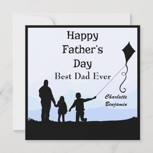 最高のパパシルエット名カイト父のデイカード 招待状 (正面)