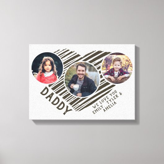 最高のパパハート父の日3写真コラージュ キャンバスプリント (正面)
