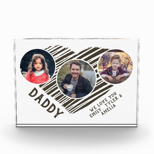 最高のパパハート父の日3写真コラージュ フォトブロック (正面)