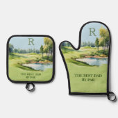 最高のパパバイパーウォーターカラーゴルフコースイニシャル 鍋つかみ&鍋敷きセット (正面)