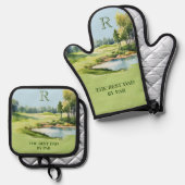 最高のパパバイパーウォーターカラーゴルフコースイニシャル 鍋つかみ&鍋敷きセット (正面/裏面)