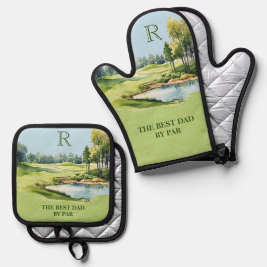 最高のパパバイパーウォーターカラーゴルフコースイニシャル 鍋つかみ&鍋敷きセット (正面/裏面)