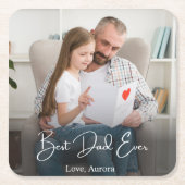 最高のパパパーソナライズされた写真 スクエアペーパーコースター (正面)