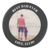 最高のパパパーソナライズされた黒 アイスホッケーパック (正面)