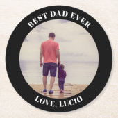 最高のパパパーソナライズされた黒 ラウンドペーパーコースター (正面)