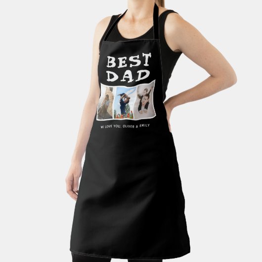 最高のパパファミリー3フォトコラージュキープサキーブラック エプロン (インサイチュ)