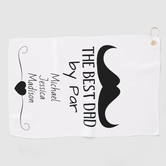 最高のパパブラック口ひげ父の日名前をカスタムする ゴルフタオル (横)