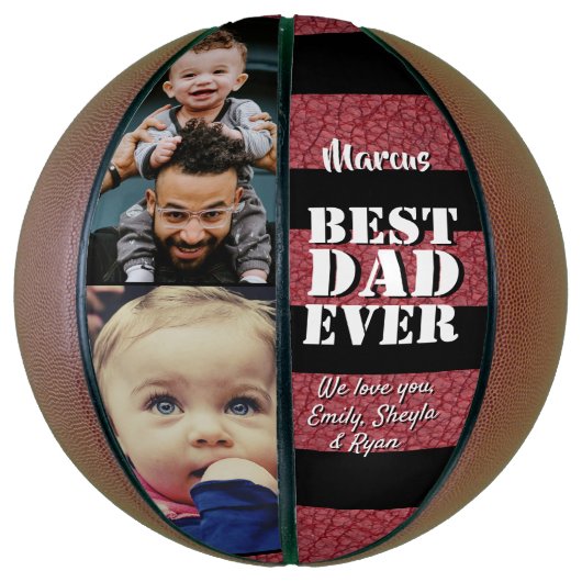 最高のパパレッドレザープリント2フォトファーザーの日 バスケットボール (縦)