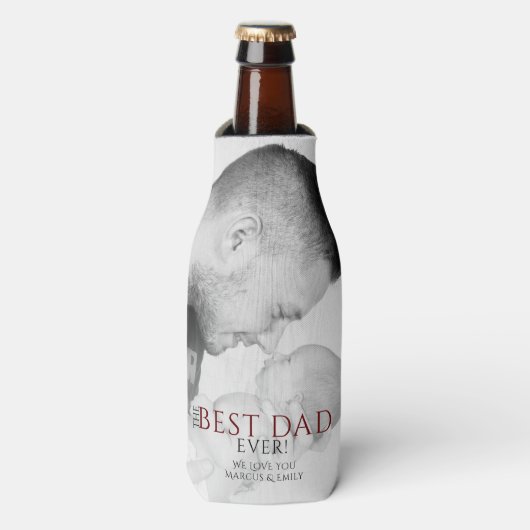 最高のパパータイポグラフィ父の日写真 ボトルクーラー (ボトル正面)
