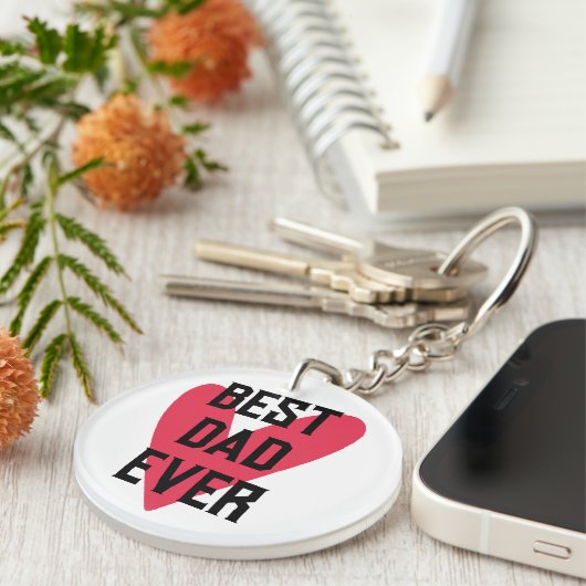最高のパパー常にピンクのハート父の日 キーホルダー (正面右)