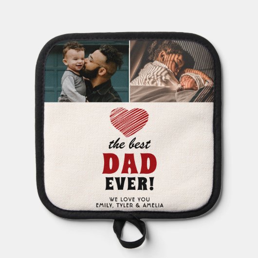 最高のパパー赤いハート父の日2写真 鍋敷き (正面)