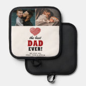 最高のパパー赤いハート父の日2写真 鍋敷き (正面/裏面)