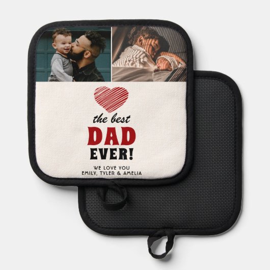 最高のパパー赤いハート父の日2写真 鍋敷き (正面/裏面)