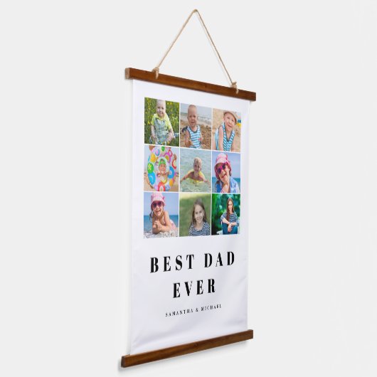 最高のパパ写真ぶら下がったコラージュ 吊り下げ型タペストリー (傾斜あり)