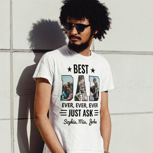 最高のパパ写真カスタムコラージュ&キッズ名 Tシャツ