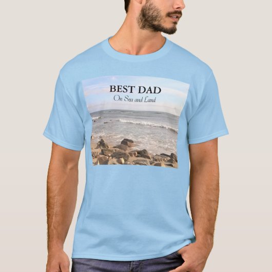 最高のパパ写真：波打つ大西洋海青空等 Tシャツ (正面)