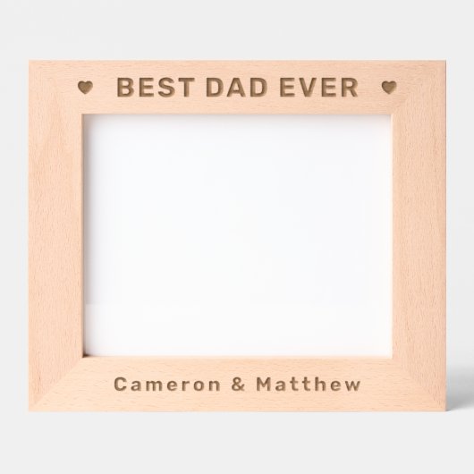 最高のパパ常にハートの子供が父の日に名前 レーザー彫刻フレーム (正面)