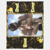 最高のパパ常に金ゴールドモダン書道の黒い渦巻き フリースブランケット (正面)