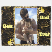 最高のパパ常に金ゴールドモダン書道の黒い渦巻き フリースブランケット (正面(横))