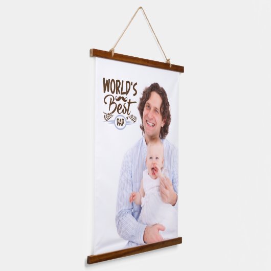 最高のパパ引用文ブラウンスクリプト父とベビー写真 吊り下げ型タペストリー (傾斜あり)