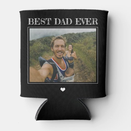 最高のパパ愛しパーソナライズされたて2枚の写真ブラック 缶クーラー (正面)