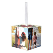 最高のパパ母金ゴールドクリスマス写真ファミリーコラージュ キューブオーナメント (裏面アングル)