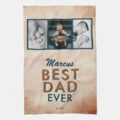 最高のパパ水の色の父3フォトコラージュ キッチンタオル (縦)