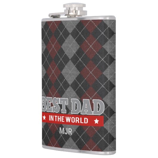 最高のパパ深い赤アーガイルモノグラムの フラスク (左)