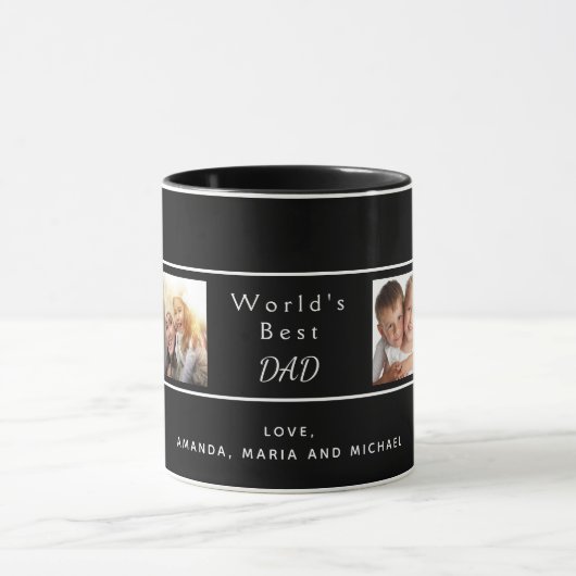 最高のパパ父の家族フォトコラージュ黒 マグカップ (中央)