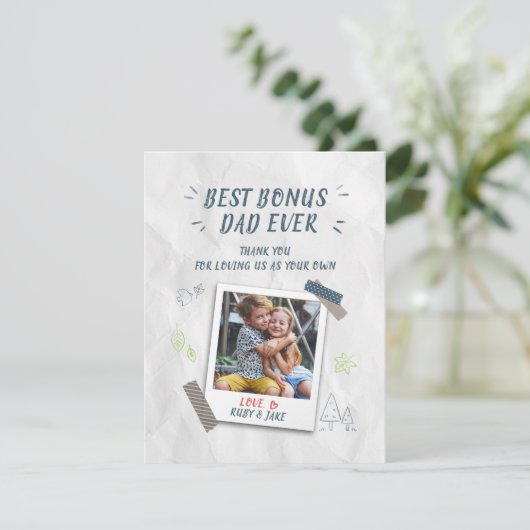 最高のパパ父の日の義理の父カスタムのフォトカード (スタンド正面)