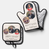 最高のパパ父の日3オーバル写真コラージュ 鍋つかみ&鍋敷きセット (正面/裏面)