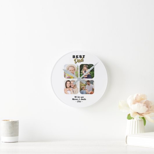 最高のパパ父4家族の写真 ラウンド壁時計 (ホーム)