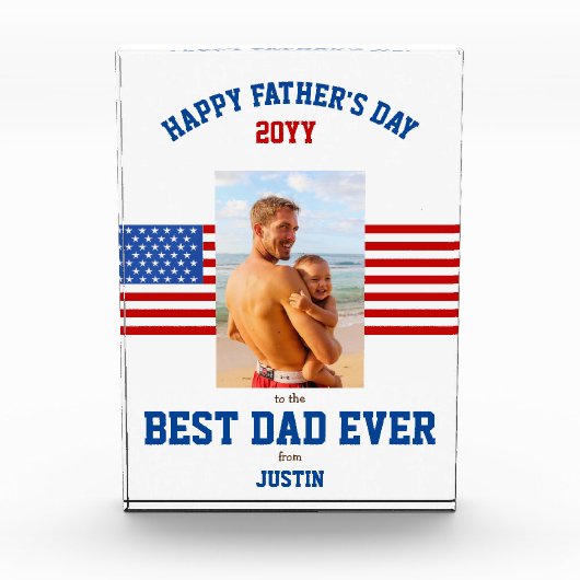 最高のパパ絶えず愛国的な赤白青 フォトブロック (正面)